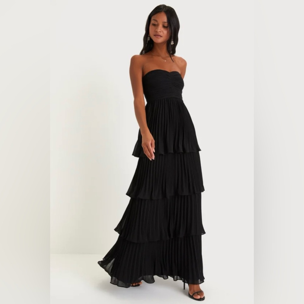 Seriously Sensational Black Strapless Tiered Maxi Dress